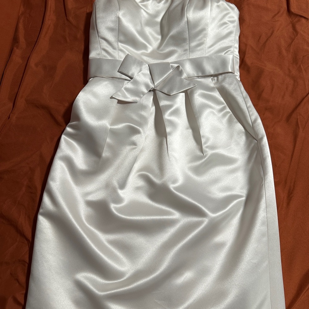 Donna Morgan Strapless White Satin Dress